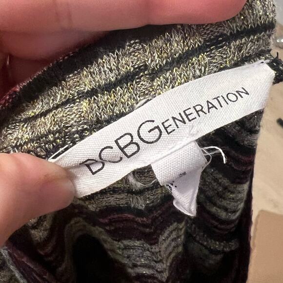 BCBGeneration Ribbed Stripe Long Sleeve Lurex Shimmer Shift Dress Small - Picture 7 of 7